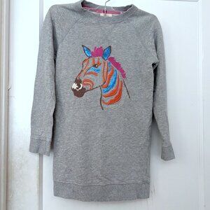 Mini Boden Zebra Embroidered Long Sleeve Tee Mini Dress Gray Girls 7/8 years